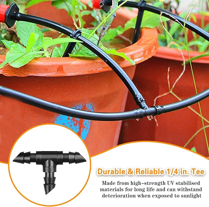 Gardrip Drip Irrigation Tee Fittings：100 Pieces Barbed Tee Irrigation Parts with Sharp End Fits for 1/4 Inch Drip Irrigation Tubing Drip Line T Connectors for Garden Lawn System