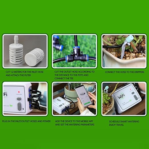 Qinlorgo Automatic WIFIs Drip Irrigation Kit for Home Potted Plants Remote App Control Dual Pump System 15 M Pipe Adjustable Drippers Timer Function Supports 20 Pots for Garden (US Plug)