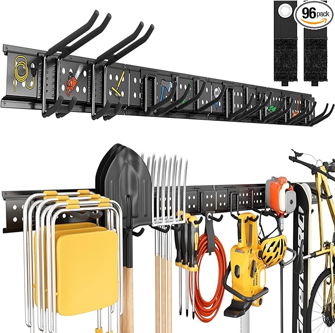 GRENPRO Garage Tool Organizer Wall Mount with 66 inches Rails and 10 Hooks, Heavy Duty Tool Rack, Garage Storage Rack For Yard Tools