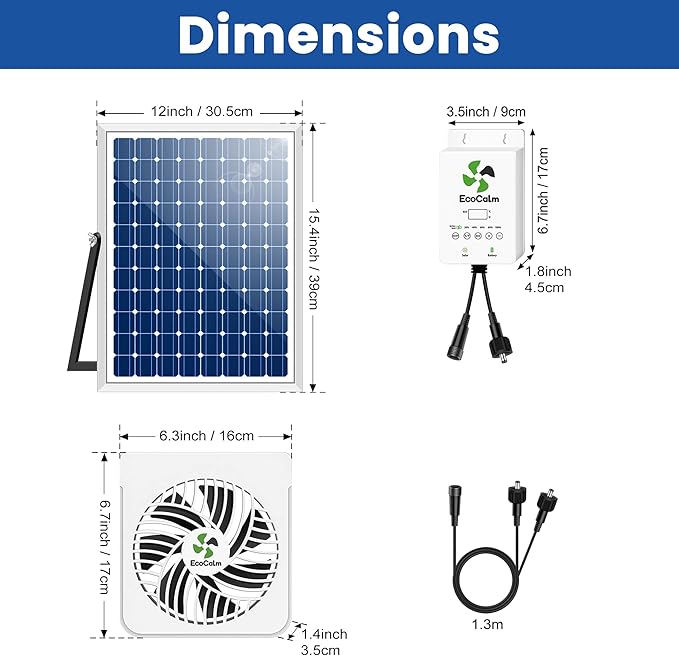 Solar Exhaust Fan for Chicken Coop with Battery, Solar Powered Fan with 25W Bifacial Solar Panel & Dual 5.5" Hang & Use Fans Kits