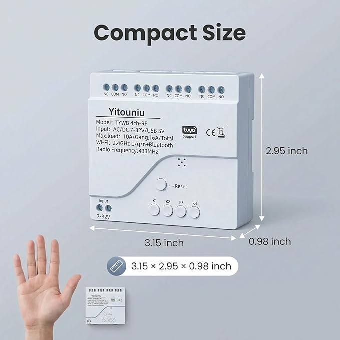 4CH Wireless Relay Module | Smart Home Control | Remote Switch | Self-Locking Mode | Tuya APP & Bluetooth Compatible