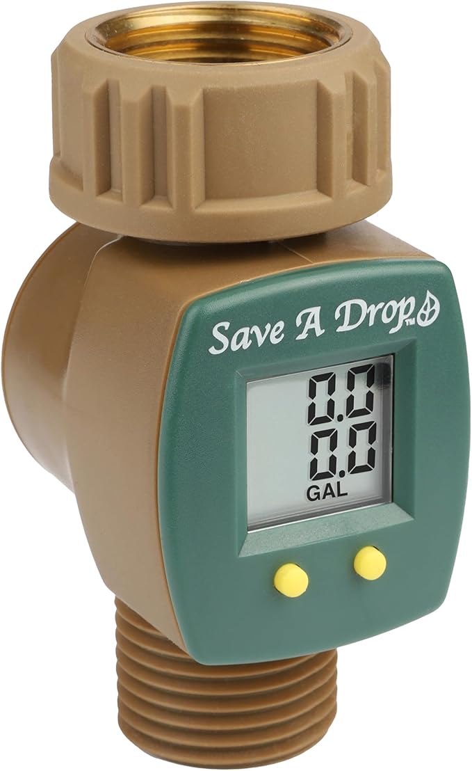 Save A Drop Brass Water Flow Meter| Measure Gallon Usage from an Outdoor Garden Hose | Lawn Sprinkler | Great for Campers | Helps Conserve Water