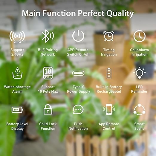 WiFi Automatic Plant Waterer: Smart Drip Irrigation System, DIY Automatic Drip Irrigation Kit for 10 Potted Plants, App Control, Water Shortage Alert, for Garden, Greenhouse, Potted Plants