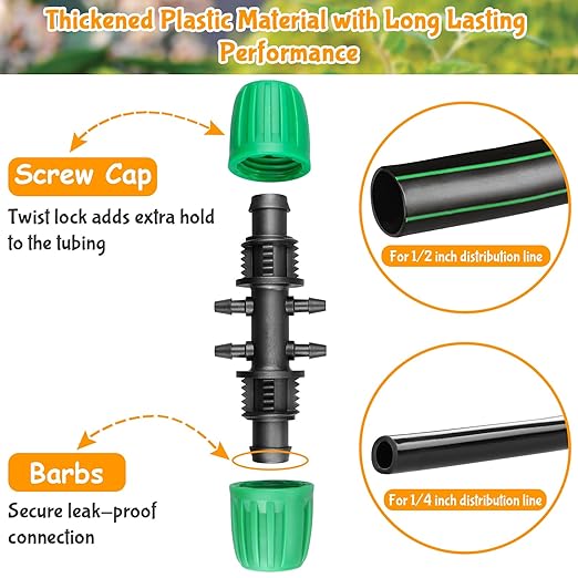 Gardrip Barbed Tee 1/2 Inch to 1/4 Inch Irrigation Tubing: Locked Barbed Reducing Tee 6-Way Adapter Anti-Drop Irrigation Fittings for Splitting 1/2" to 1/4" Drip Line System Parts (12 Pack)