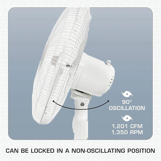 Hurricane 2-Pack Supreme 16-Inch Oscillating Pedestal Stand Fan with Remote, White – Quiet Operation Corded Electric Cooling for Indoor Use in Home, Office, Greenhouse, or Shop