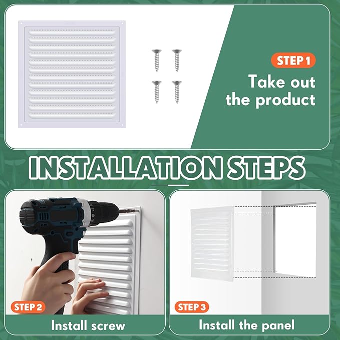 8 Pcs 10 x 10 Inch Aluminum Gable Vents Attic Vents Metal Gable Wall Shed Vent with Screw and Screen Mesh, Square Return Louver Grille for Ventilation Exterior Door House Attic Garage Ceiling