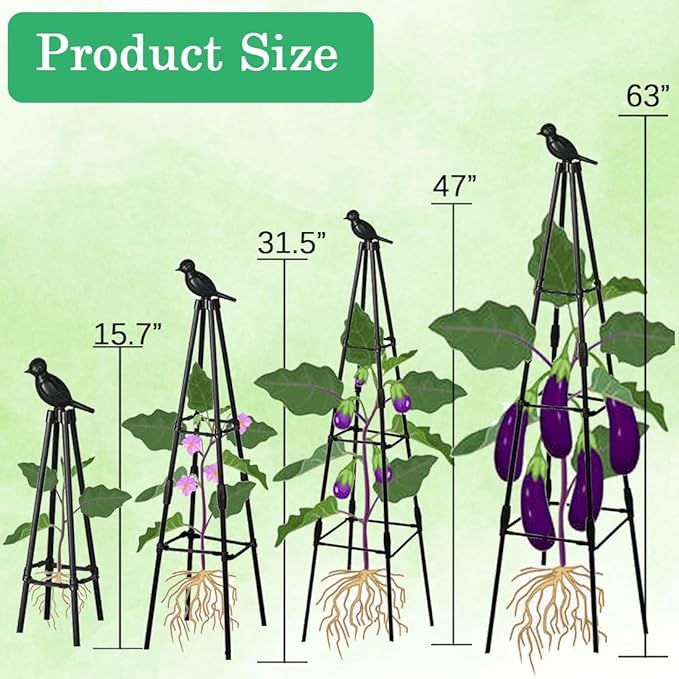 Trellis for Climbing Plants Outdoor, 2 Pack Plant Trellis Support for Climbing Vine, 63" Plant Support Tower Cages Plastic Coated Metal Pipe Supports for Outdoor Indoor, Potted Plants, Tomato cage