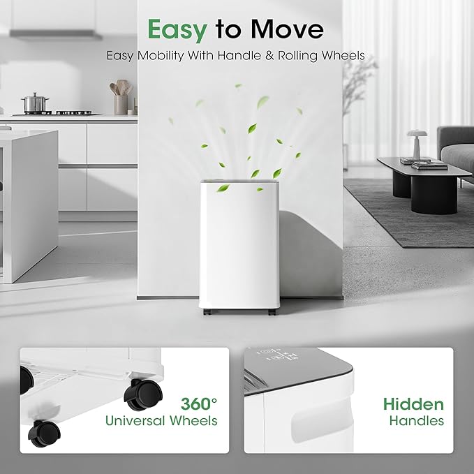 2500 sq.ft Dehumidifier for Basement, Smart APP WiFi Control,35 Pint Dehumidifiers for Home with Drain Hose, 24H Timer & Child Lock, Quiet & Eco, Ideal for Large Rooms, Bathroom, Bedroom，Pure white