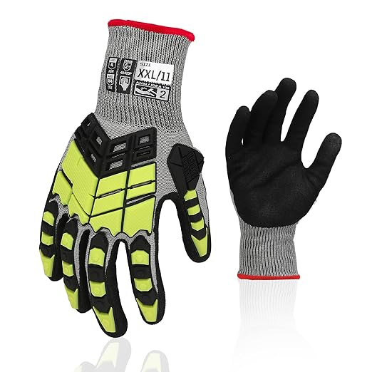 Safety Work Gloves,Impact Gloves for Men Women,Cut Resistant Non-Slip Heavy Duty Gloves with Nitrile Grip,Touch Screen Glove with Impact Protection for Gardening Mechanic Construction,XX-Large