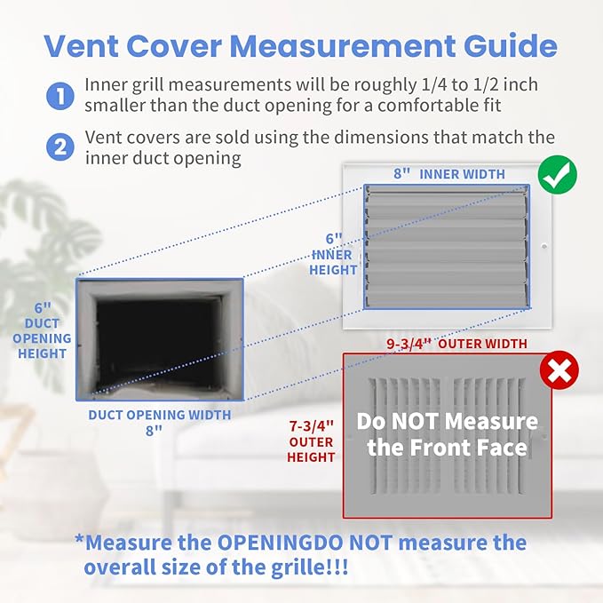 8 x 6 Inch [Duct Opening] Air Vent Covers for Wall or Ceiling - High Airflow 2 Way Steel Ventilation - Adjustable Wall/Ceiling Register, 9-3/4 Inch x 7-3/4 Inch [Overall Dimensions]