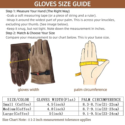 Leather Work Gloves for Men Women with Cotton Lining, Thorn Proof Gardening Gloves for TIG/MIG Welding, Construction (Brown,Medium)