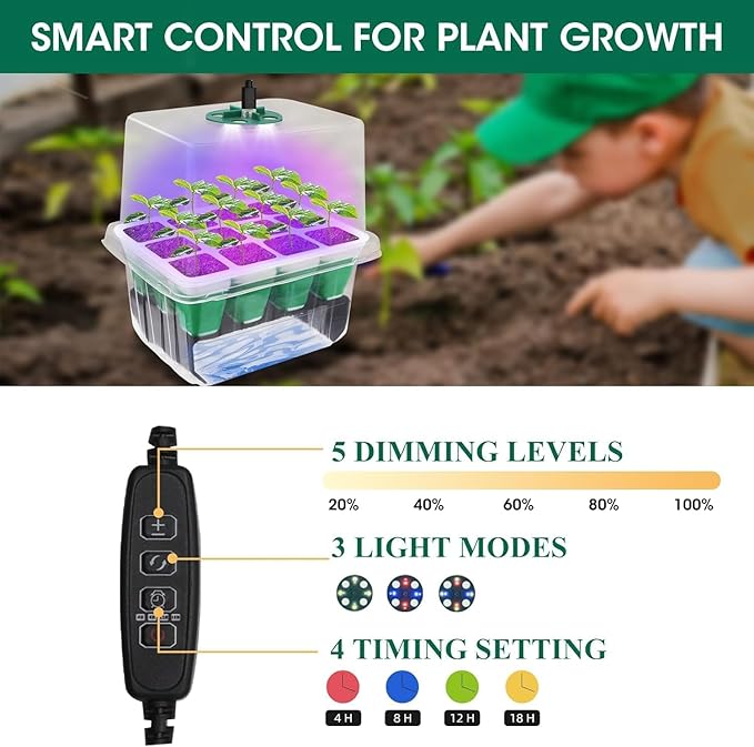 Self Watering Seed Starter Tray with Grow Light, 10-Pack 120-Cell Reusable Seed Starter Kit with Soft Silicone, Plant Germination Trays with Humidity Dome for Seeding Planting Growing