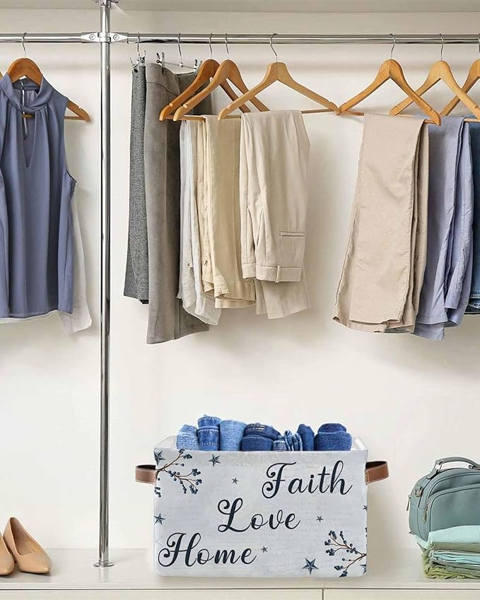 Texas Star Country Storage Bins Cubes Waterproof Cloth Storage Basket, Blue Farmhouse Branches Foldable Storage Bags for Shelf Closet Clothes Storages Organizers with Handles 15x11x9.5 in 2PCS
