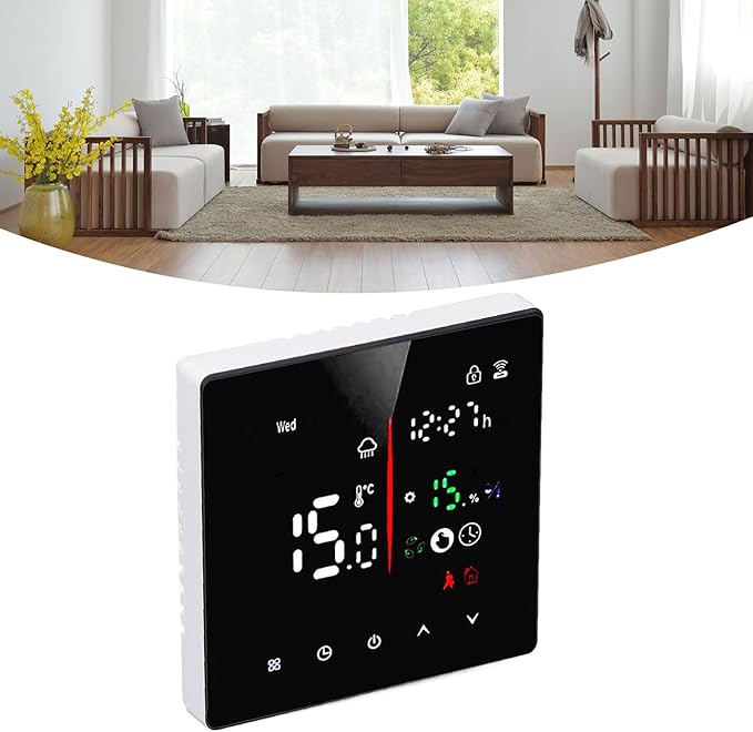 Touchscreen Thermostat, 90‑240V APP Control Digital Thermostat with LED Display for TUYA AC, Smart Home Thermostat for Programmable Period, Heat & Cooling Temperature Control