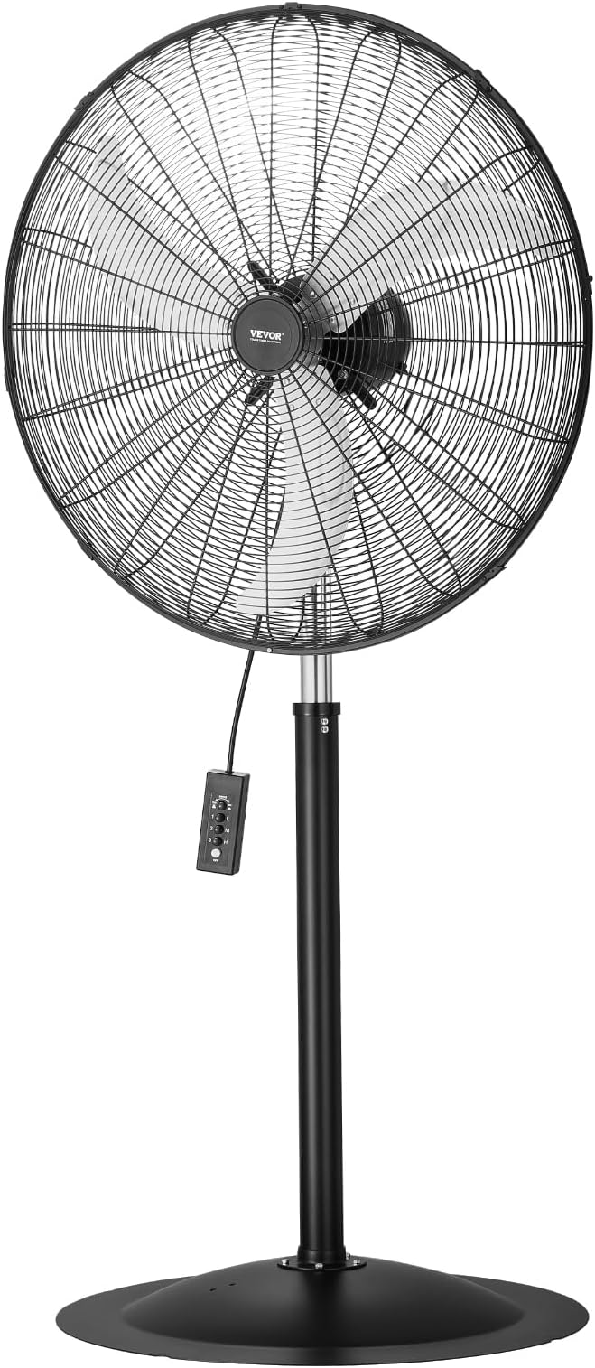 VEVOR Industrial Pedestal Fan, 30 Inch 85-Degree Oscillating Fan, Height Adjustable Standing Fans with 3 Adjustable Speeds, High Power Floor Fans for Office, Black