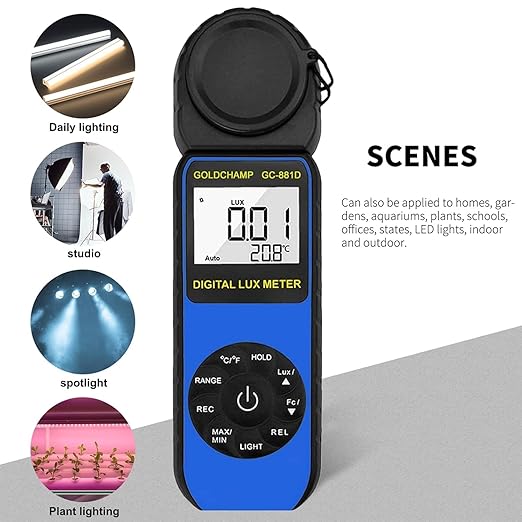 Digital Light Meter, Luxmeter Illuminance Light Meter Measure Lights 0.01~400,000 Lux (0.01~40,000 FC) Foot Candles Luxmeter with 270º Rotated Sensor for Plants LED Lights Indoor Outdoor Light Tester