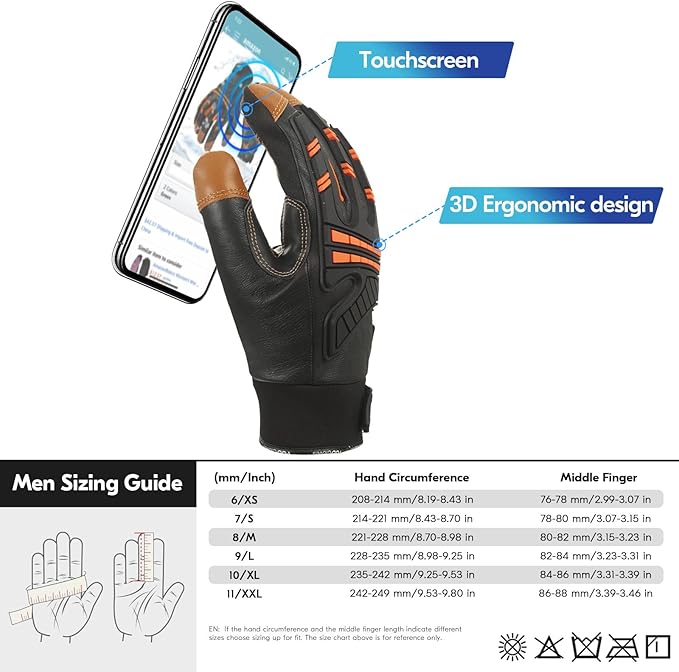 Vgo... -4℉ or above Winter Waterproof High Dexterity Heavy Duty Mechanic Glove, Anti-vibration, Anti-abrasion, Touchscreen (1 Pair,L,Orange,GA8954FW)