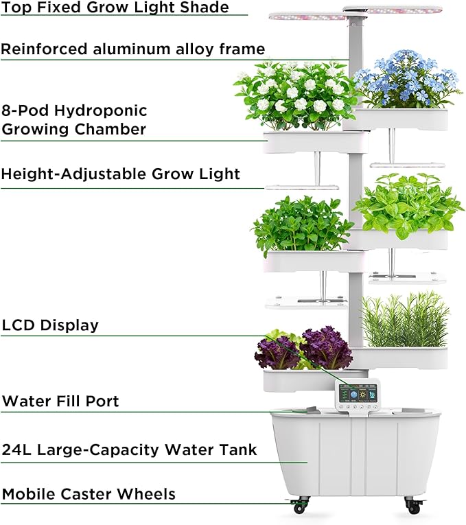Hydroponics Growing System Kit,48 Pods Large Indoor Hydroponic Herb Garden with Smart LED Grow Light, Auto Circulating Water Pump,24L Water Tank,APP & WiFi Controlled,Gardening Systems for Ideal Gifts