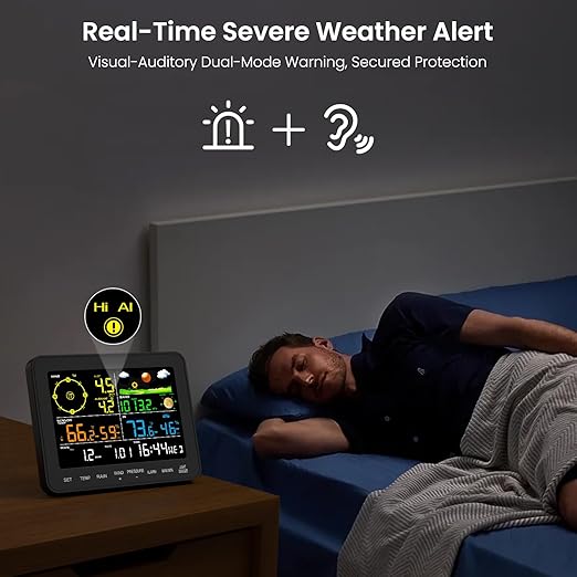 Weather Station Wireless, 12-in-1 Weather Station with Outdoor Sensor, Temperature, Rainfall, Wind Speed, Air Pressure, Humidity, Weather Forecast, Moon Phase, Alarm Clock for Garden (No WiFi)