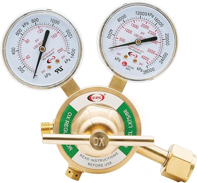 CDL LX75 Heavy Duty Oxygen Regulator CGA540,Forged Brass,Large Tank Gauge Cutting Torch Regulator,0-4000PSI Inlet,0-200PSI Outlet