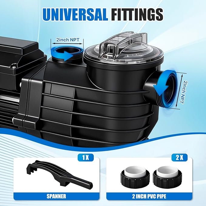 Variable Speed Pool Pump,2HP In/Above Ground Pool Pump,220V-240V High Flow Powerful Self Primming Swimming Pool Pumps with 2inch NPT Connectors,Filter Basket