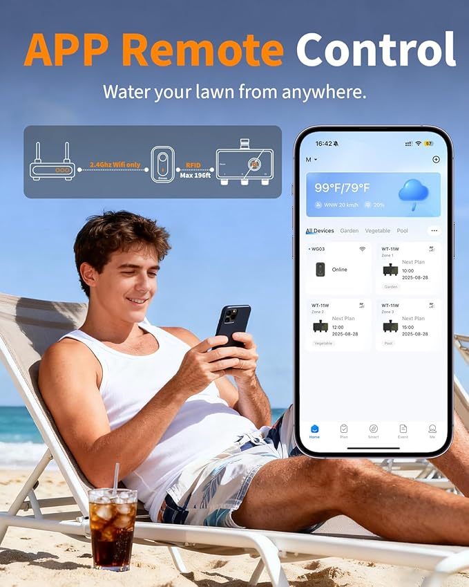 Diivoo Smart WiFi Sprinkler Timer for Garden, 3 Zone Brass Inlet Hose Timer Compatible with Alexa & Google Assistant, 18 Custom Schedules, Rain Delay & Mist Mode for Lawn/Plants (2.4GHz Only)