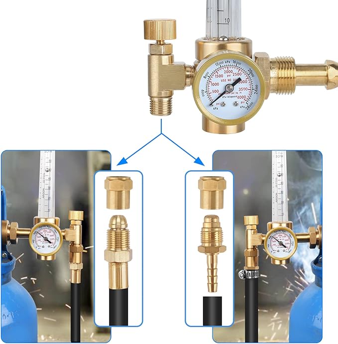 BETOOLL Argon Regulator - Welding Regulator - Argon/CO2 Mig Tig Flow Meter Gas Regulator Gauge With 6.6Ft Gas Hose