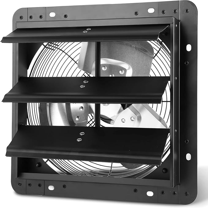 Xcity 12 inch Shutter Exhaust Fan, Wall Mounted Fan High Velocity 1500 CFM, 1600 RPM, Auto Aluminum Attic Vent Fan, Low Noise for Garage,Warehouse, Commercial, Greenhouse Ventilation Cooling