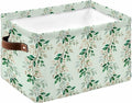 Botanical Leaves Storage Bins Cubes Waterproof Cloth Storage Basket, Weeping Berry Spring Plants Summer Foldable Storage Bags for Shelf Closet Clothes Organizers with Handles 15x11x9.5 in 1PCS