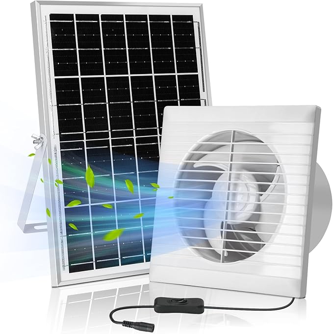 blessny Solar Powered Exhaust Fan, 15W Solar Panel + 6" Ventilation Vent Fan for Outside Greenhouse, Chicken Coop, Shed, Pet House
