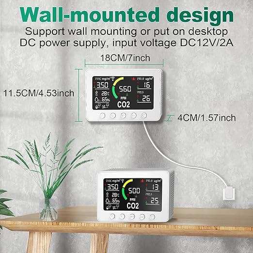 12 in 1 Air Quality Monitor Indoor,Air Quality Tester for Home,Air Quality Meters for CO2,TVOC,PM1.0,PM2.5,AQI,Temperature and Humidity,Air Quality Detector for Home,Office (White)