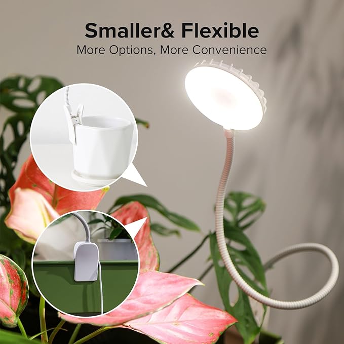 Plant Grow Lights, Full Spectrum Clip Plant Growing Lamp, 4000K LED Grow Light Indoor, 4 Dimmable Levels Adjustable Pot Grow Lamp, Auto On/Off Timing 4/8/12H, White 2 Pack Succulents