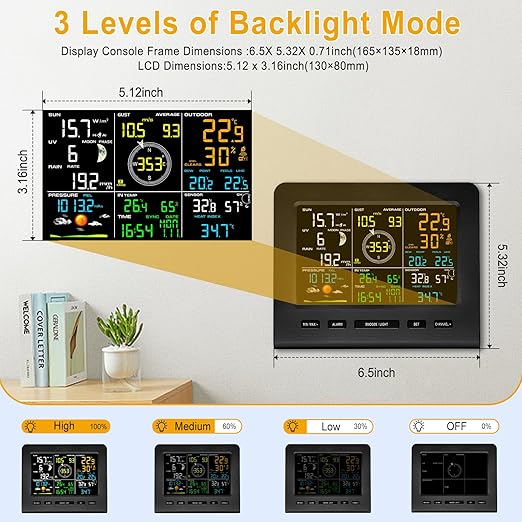 Urageuxy WiFi Weather Station - 7-in-1 Wireless Smart Home Weather Stations with Rain Gauge and Wind Speed/Direction,Temperature, Humidity, Weather Forecast, UV/Light, Moon Phase and Alarm