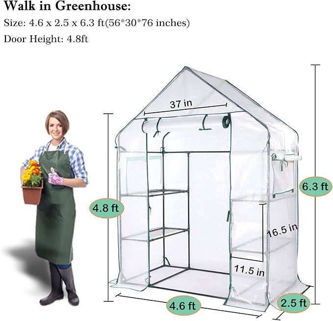 Mini Greenhouse,Greenhouses for Outdoors,Portable Walk in Green House for Garden Plants that Need Frost Protection and Away from Pests, Animals(56"x30"x76")-White