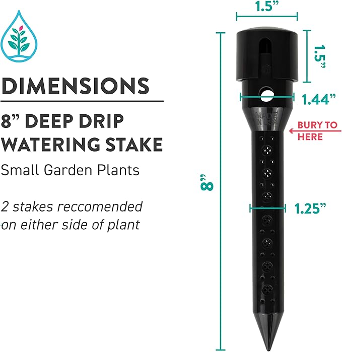 8 in. DEEP DRIP Garden Watering Stake (4 Pack) (Black) | UV-Protected ABS Plastic Deep Root Irrigation Spike for Flowers, Fruits, Vegetables, Potted Plants