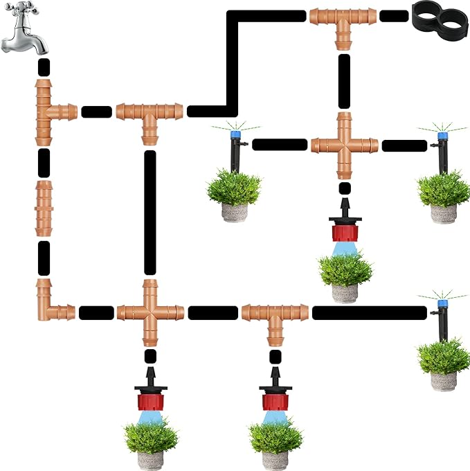 Drip Irrigation Parts Cross Connector 1/2", 12 Pack Drip Irrigation Fittings Four Way Tee Connectors for 1/2 inch Hose Tubing, Barbed Drip Line Parts 4-Way Couplers for Patio Lawn Garden
