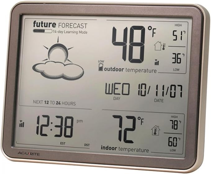 AcuRite 75077A3M Self-Learning Forecast Wireless Weather Station with Large Display and Atomic Clock, Black