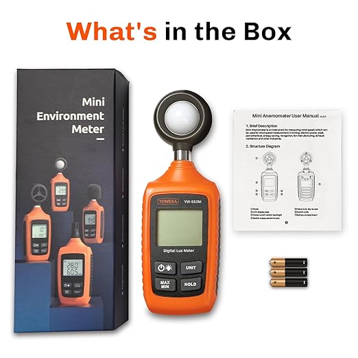 Digital Light Meter, 0-200,000 Lux (0-20,000 Foot Candles), Backlight, Max/Min, Data Hold, Lux/Fc Unit Switch, for Plants, Office, Indoor Lighting, and More