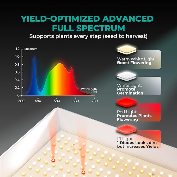 MARS HYDRO TS600 100W Upgraded Dimmable LED Grow Light, Full Spectrum Growing Lamp with New Diodes Layout for Indoor Plants Hydroponic Seedling Veg Bloom in 2x2 Grow Tent