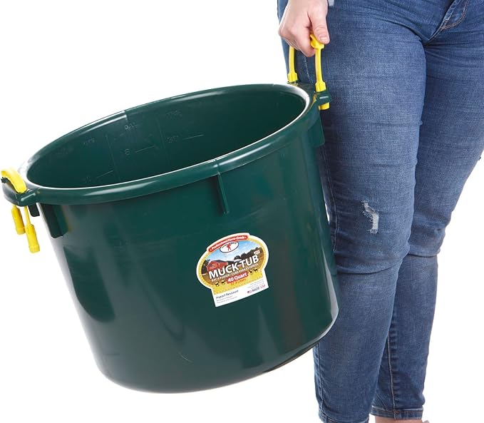 Little Giant® Plastic Muck Tub | Durable & Versatile Utility Bucket with Handles | Muck Bucket | Durable Handles | 40 Quart | Green