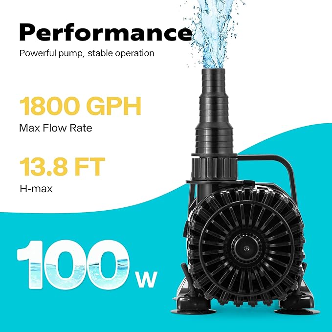 VIVOHOME 100W 1800GPH Submersible Water Pump with 180° Adjustable Water Outlet, 13.8ft High Lift for Waterfall Fountains Fish Tank Pond
