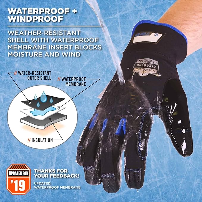 Waterproof Work Gloves, Thermal Insulated, Touchscreen, Enhanced Grip, Ergodyne ProFlex 818WP