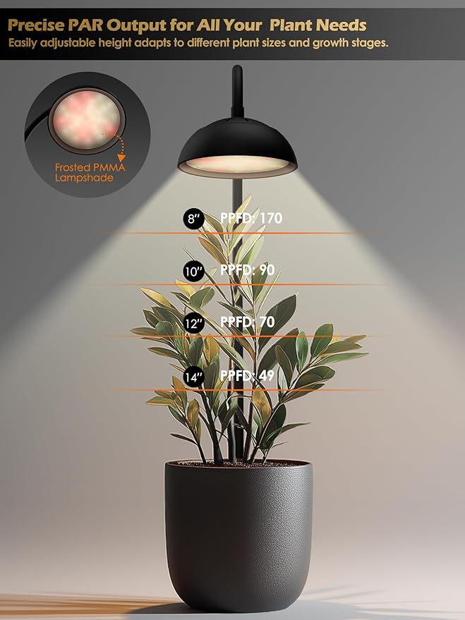 GLOWRIUM Smart Grow Lights for Indoor Plants,10W Full Spectrum LED Plant Light with 3/9/12 Timer,10 Dimmable Levels,Height Adjustable Grow Light with Base (Black)