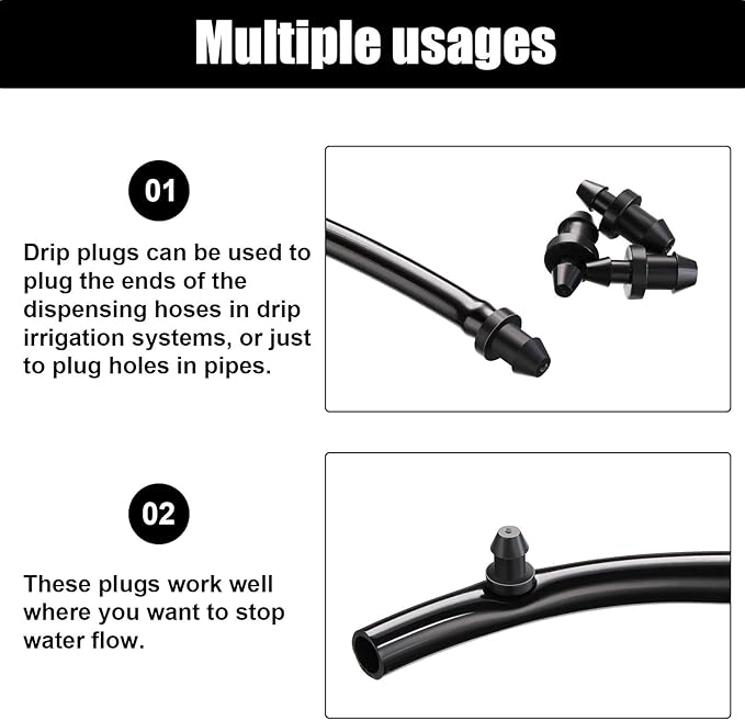 Honoson Drip Irrigation Plugs 1/4 Inch Tube Closure Goof Hole Plugs Irrigation Stopper for Home Garden Lawn Supplies, Black(150 Pieces)