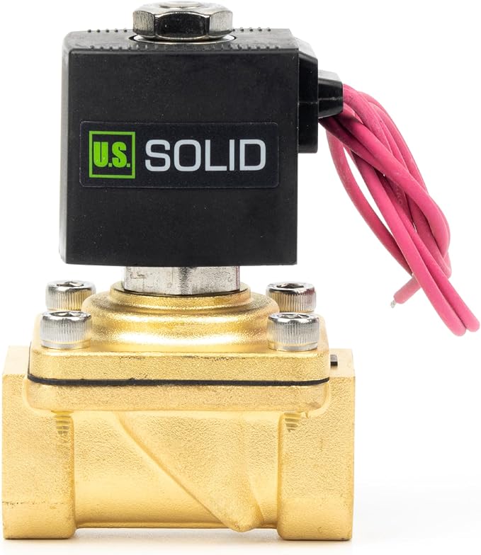 U.S. Solid 3/4" Brass Solenoid Valve - 110V AC Normally Closed Electric Solenoid Valve with Viton Seal, Lead Wire Type