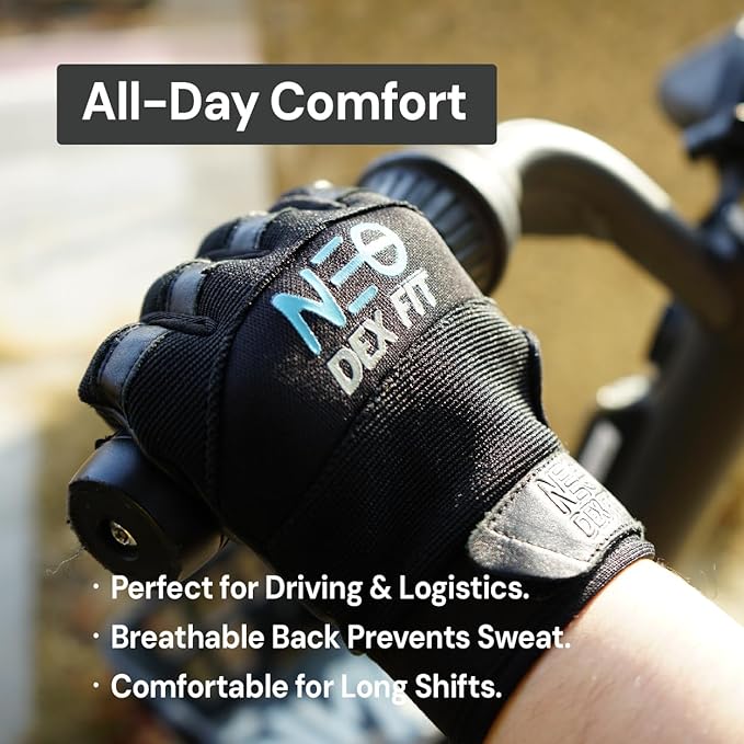 DEX FIT MG210 Lite Mechanic Work Gloves, Water-Resistant Cowhide Leather Palm, Lightweight 3D Fit, Breathable Utility Gloves for Auto Repair, DIY, Driving; Black/Black L 1 Pair