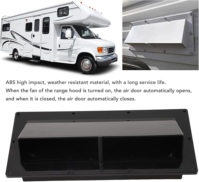 Tyenaza RV Exhaust Ventilation Cover, RV Range Hood Vent Cover Automatic Wind Proof Damper with Locking Flap for RV Home Camper Black