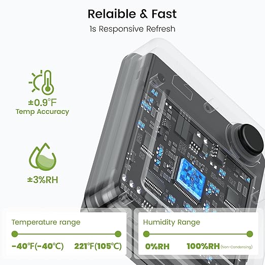 MOCREO WiFi Reptile Hygrometer Indoor Thermometer, Smart Humidity and Temperature Sensor, Remote Monitor with App & Email Alerts, 2-Year Free Data Export, 80DB Beep, for Greenhouse Incubator