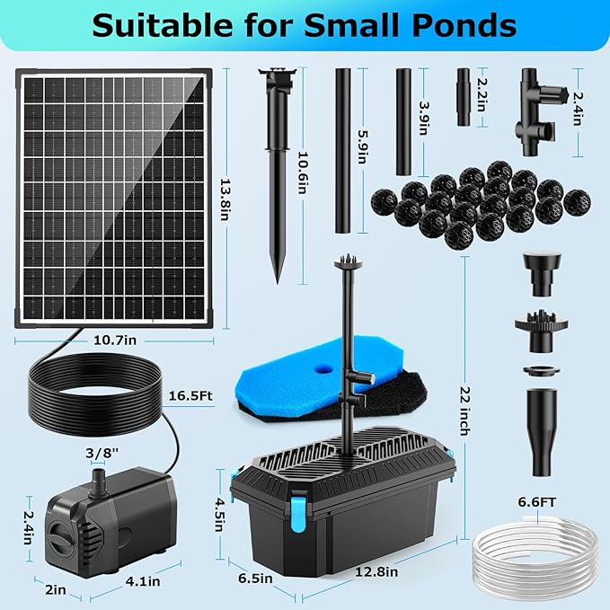 POPOSOAP Solar Pond Filter with Fountain Pump, 20W Solar Powered Water Pump and Pond Filters, Solar Pond Pump and Filter Kit & Multi-Stage Filtration for Outdoor Ponds Up to 280 Gallons P3203