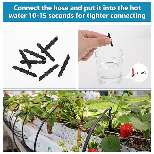 1/4 Drip Irrigation Fittings Kit, 100 Pieces Barbed Connectors Drip System Parts Drips Hose Repair Kit Coupling Tubing Fittings for Garden Flower Pot Lawn
